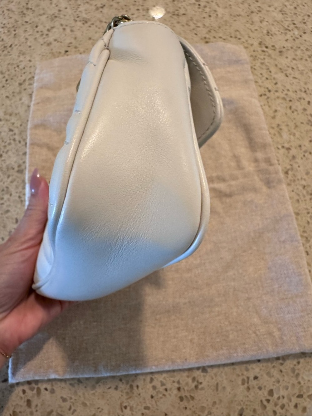 Gucci Cream GG Marmont Chevron super Mini Shoulder Bag with Gold Hardware - Picture 9 of 12